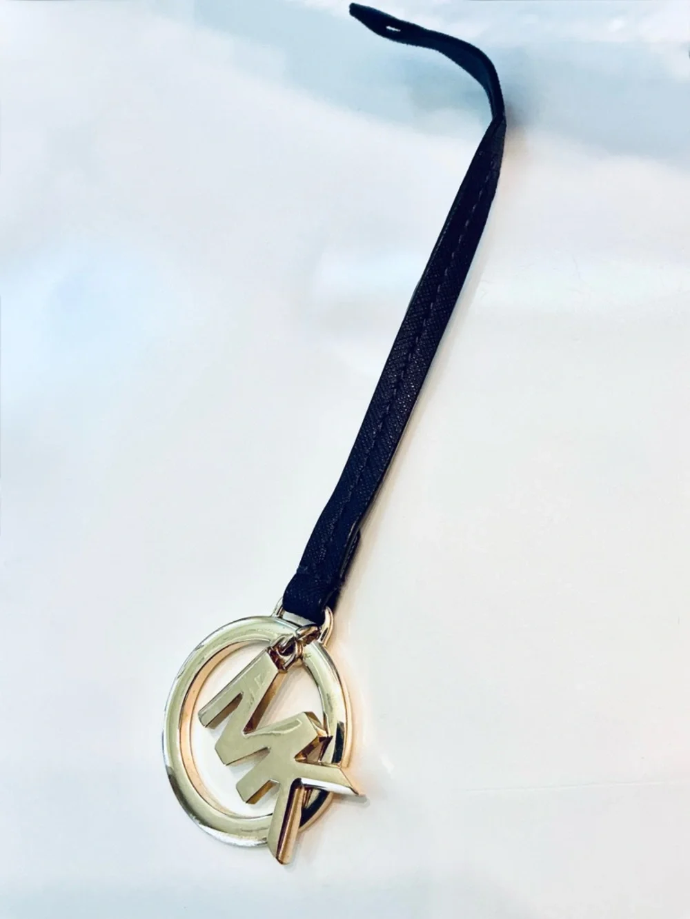 MICHAEL KORS, Golden Bag Charm with Dark Purple Leather Strap